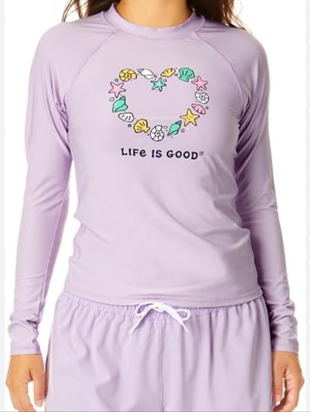 Life Is Good Seashell Heart Long Sleeve Rashguard Lilac Purple UPF Women Size L